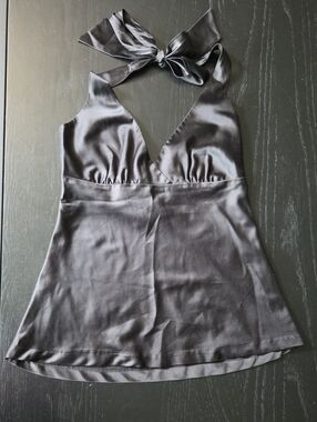 H&M Black Satin Halter Cami with Tie Back